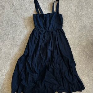 Quince Linen Fit and Flare Navy Blue Dress